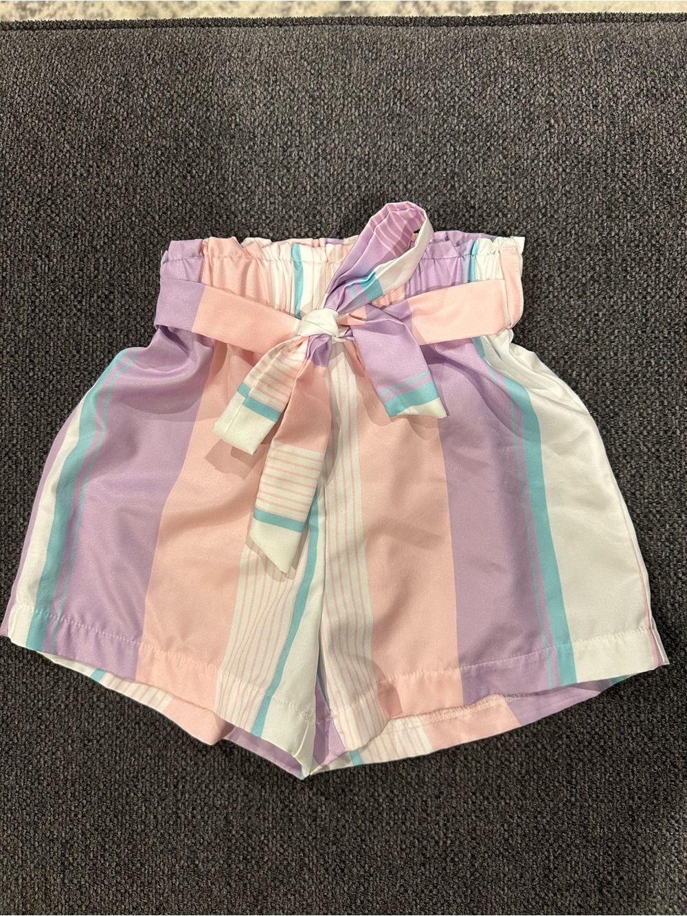Girls' Pastel Stripe Paperbag Shorts with Tie Belt